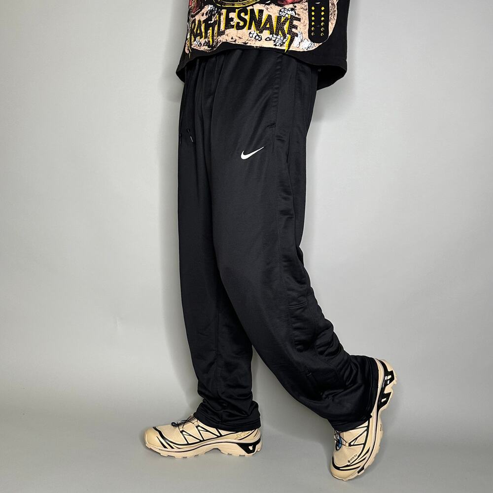 Vintage Y2K Nike Sweatpants Mens L Baggy Wide Leg Black White Swoosh Polyester